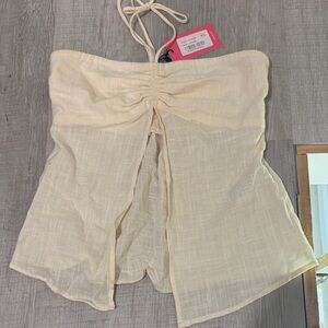 Edikted Cream Smocked Halter Top